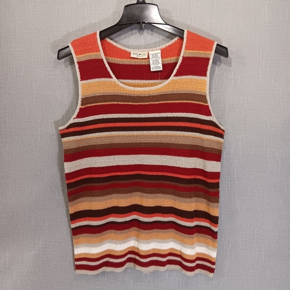 VTG White Stag Striped Crochet Knit Sweater Vest Plus 14/16W NWT 90s Cottagecore - Picture 1 of 3